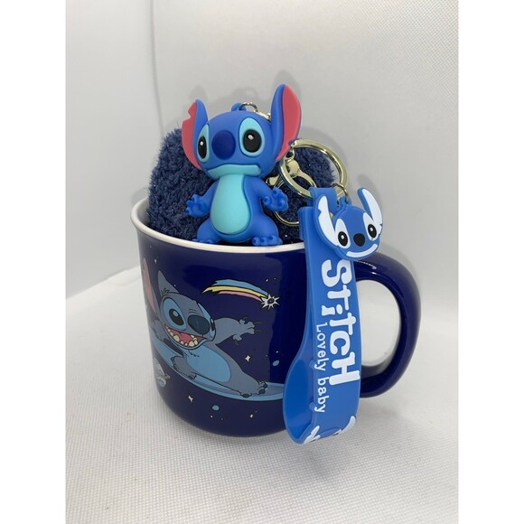 Stitch Mug Gift Set w/ blue, fuzzy socks, and Stitch 3-D keychain - Picture 2 of 8